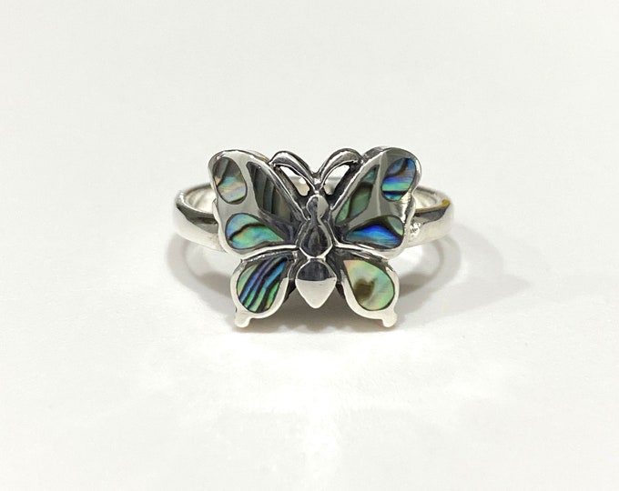 Vintage Sterling Silver Abalone Butterfly Ring Size 6