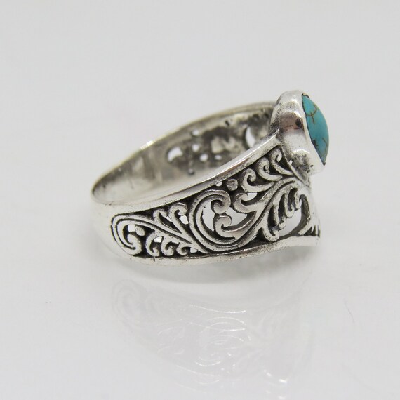 Vintage Sterling Silver Turquoise Tree Dome Ring … - image 4