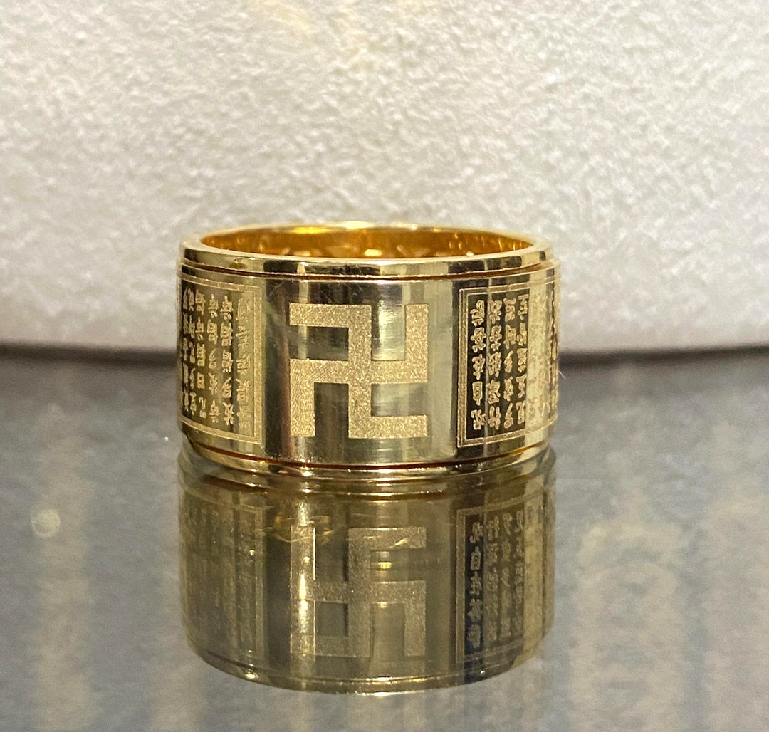 Vintage 15k 610 Yellow Gold Buddha Chinese Letter Wide Band