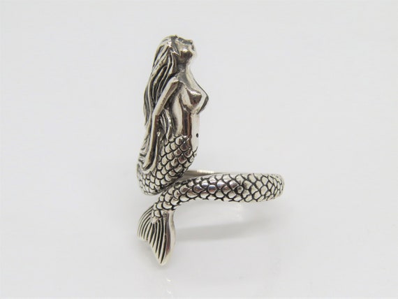 Vintage Sterling Silver Mermaid Adjustable Ring S… - image 3