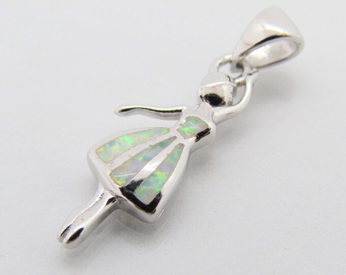Vintage Sterling Silver White Opal Ballerina Pendant