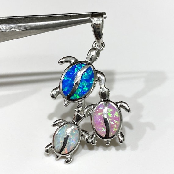 Vintage Sterling Silver White, Pink & Blue Opal T… - image 1