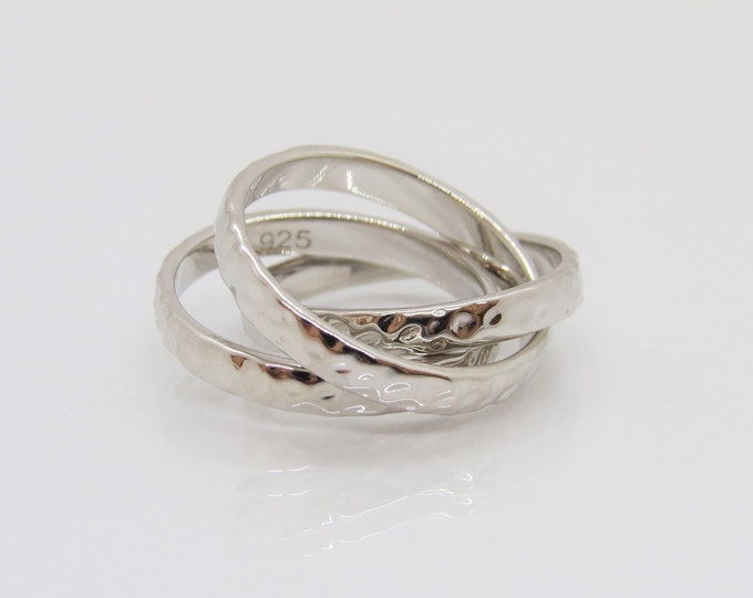 Vintage Sterling Silver Triple Hammered Band Ring Size 7