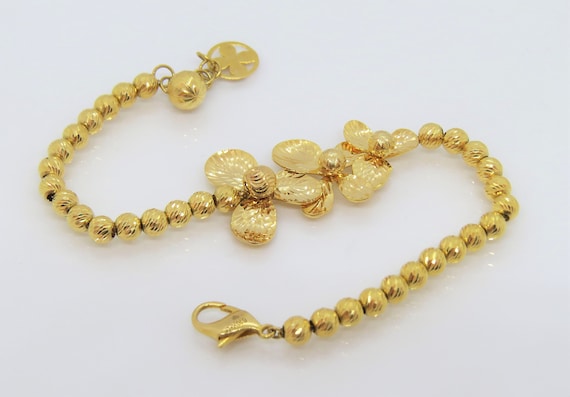 Vintage 18K Solid Yellow Gold Diamond Cut Flower Balls Link Chain 
