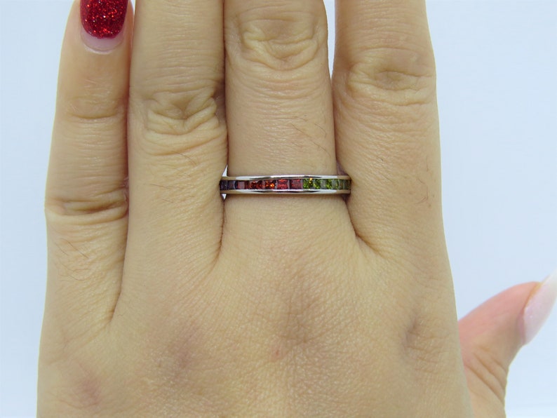 Vintage Sterling Silver Mixed Gemstone Eternity Band Ring Size 8