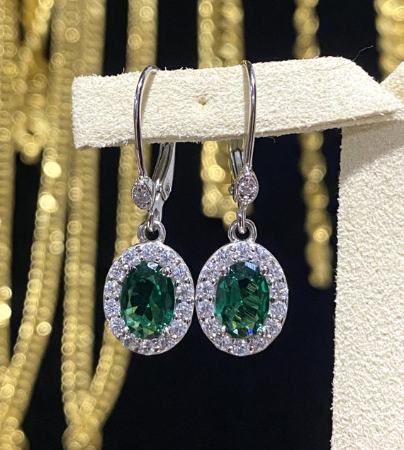 Vintage Sterling Silver Emerald & White Topaz Dan… - image 4