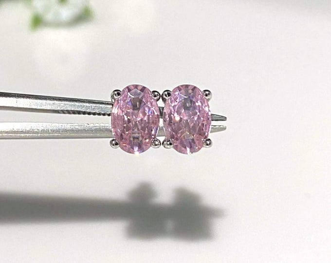 Vintage Sterling Silver Oval cut Pink Sapphire Stud Earrings