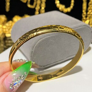 Claic Bangle In Olid Real 14k Yellow Gold (5.0mm) Women Genuine - Foto 7
