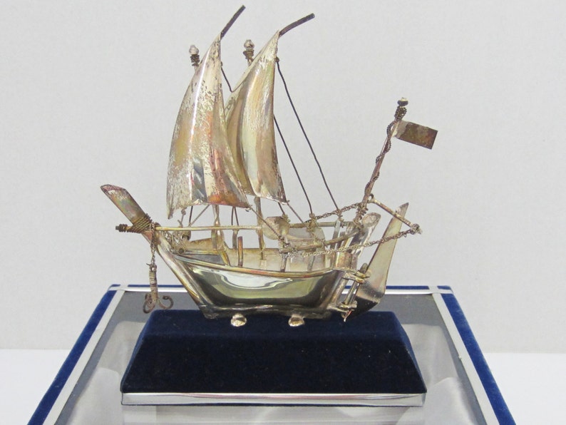 Vintage Sterling Silver Sail Boat Ship Statue With Gift Box Etsy