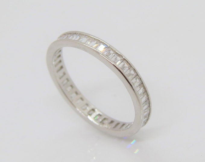Vintage Sterling Silver Baguette White Topaz Eternity Band Ring Size 8
