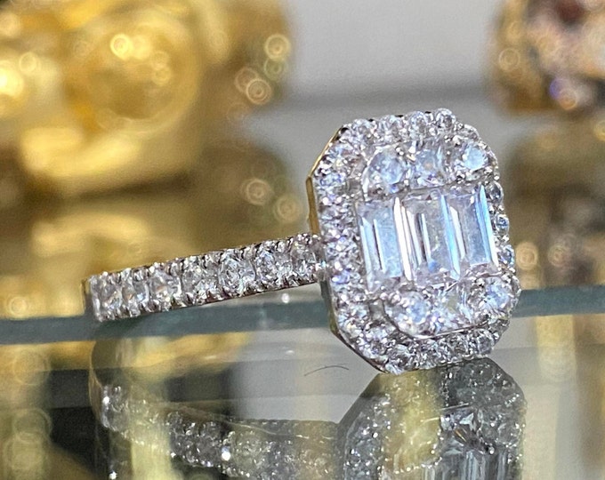 Vintage 750 18K Solid White Gold White Topaz Solitaire Engagement Ring Size 5.5