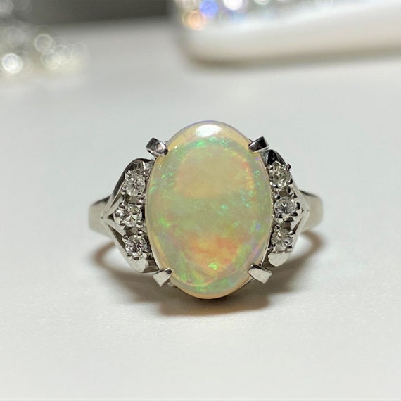 Vintage Platinum 2.31ct Solitaire Fiery Opal Diam… - image 4