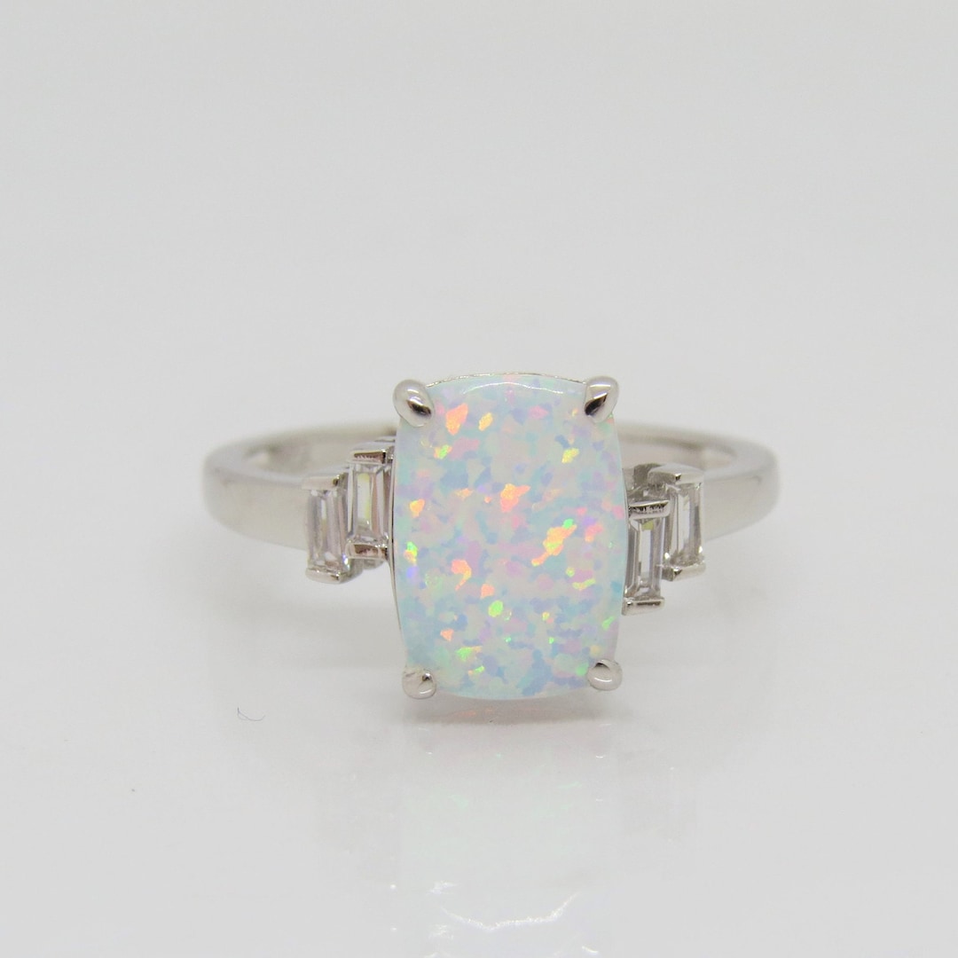 Vintage Sterling Silver White Opal & White Topaz Ring Size 8 - Etsy