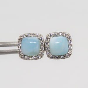Vintage Sterling Silver Natural Larimar & White Topaz Earrings