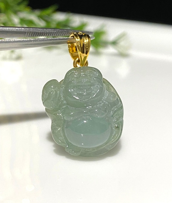 ヴィンテージ 18K ソリッド イエロー ゴールド グリーン ジェダイト 
