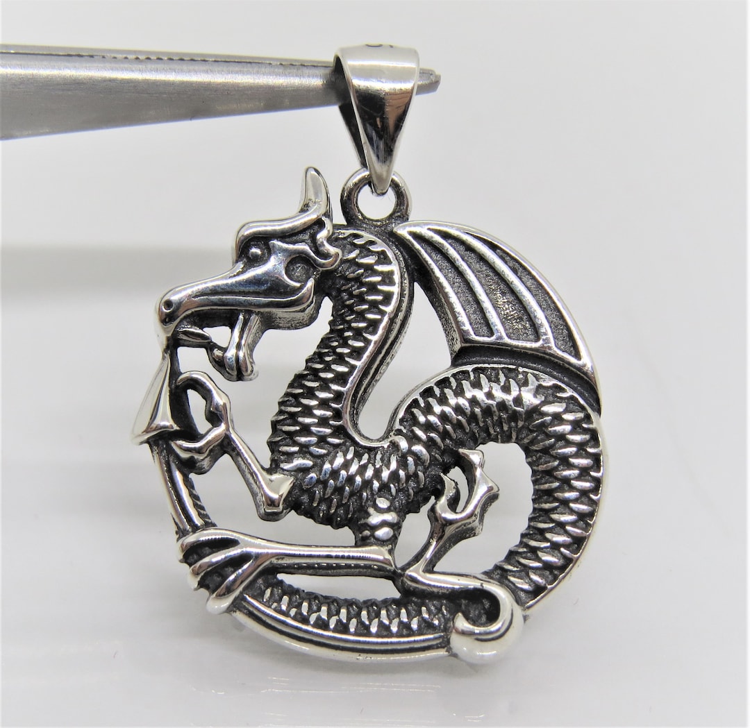 Vintage Sterling Silver Dragon Charm Pendant Etsy