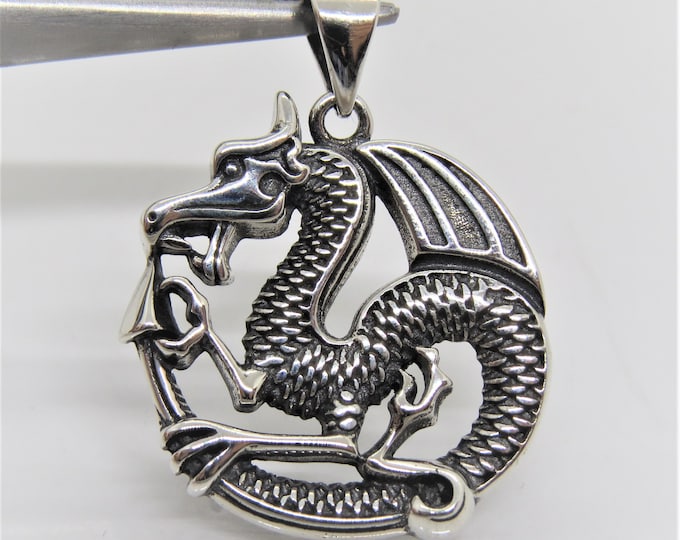 Sterling Silver Dragon Charm Pendant.