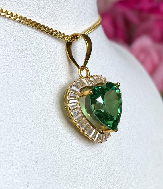 Vintage 15K 610 Solid Gold Emerald & White Topaz … - image 3
