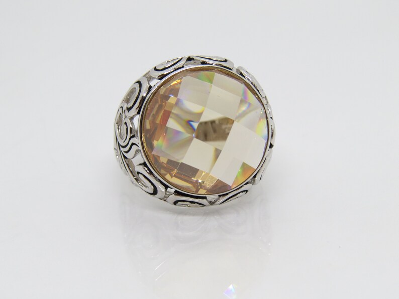 Vintage Modernist Sterling Silver Faceted Citrine Dome Ring Size 9
