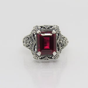 Sterling Silver Ruby Filigree Ring Size 9