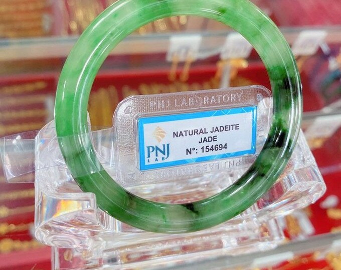 Vintage Translucent Natural Emerald Green, Black Jadeite Jade Bangle Bracelet 51.4MM