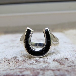 Vintage Sterling Silver Black Onyx Horseshoe Men's Ring.