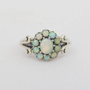 Vintage Sterling Silver White Opal Cluster Ring Size 10