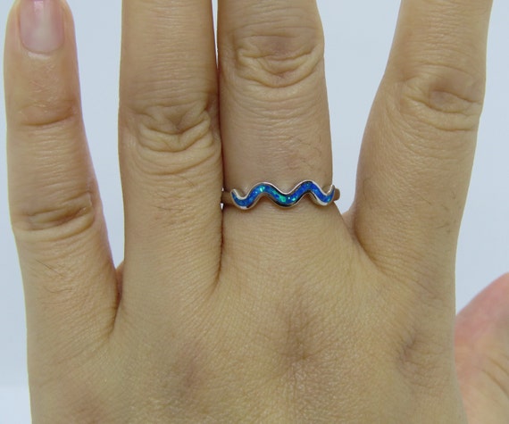 Anello Vintage In Argento Sterling Con Puntini Di Opale Blu Misura 8 - Italia - Foto 6