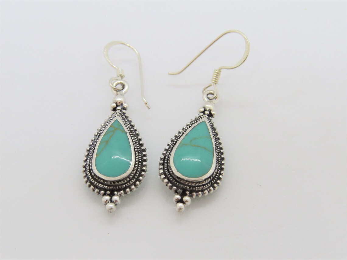 Vintage Sterling Silver Turquoise Dangle Earrings | Etsy