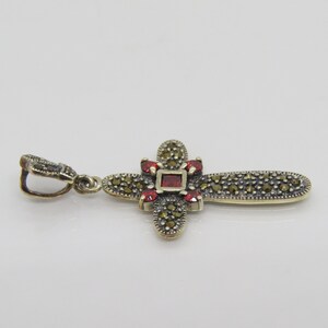 Vintage Sterling Silver Garnet & Marcasite Cross Pendant - Etsy