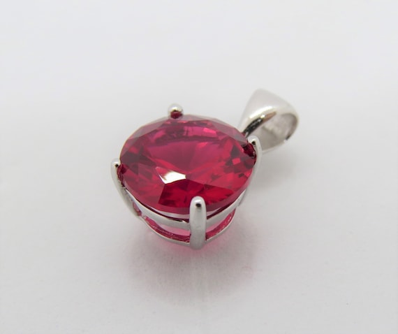 Vintage Sterling Silver Round cut Ruby Pendant 10… - image 3