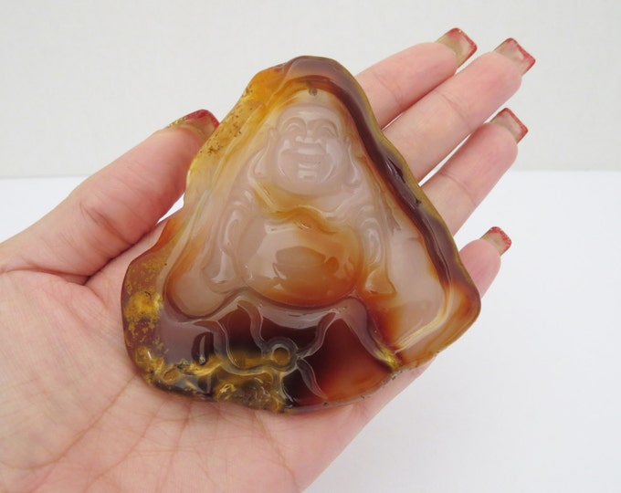 SALE. Vintage Natural Agate Happy Laugh Maitreya Buddha Loose Gemstone Make for Pendant