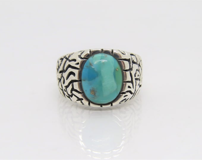 Vintage Sterling Silver Natural Oval Turquoise Men's Ring Size 9.75