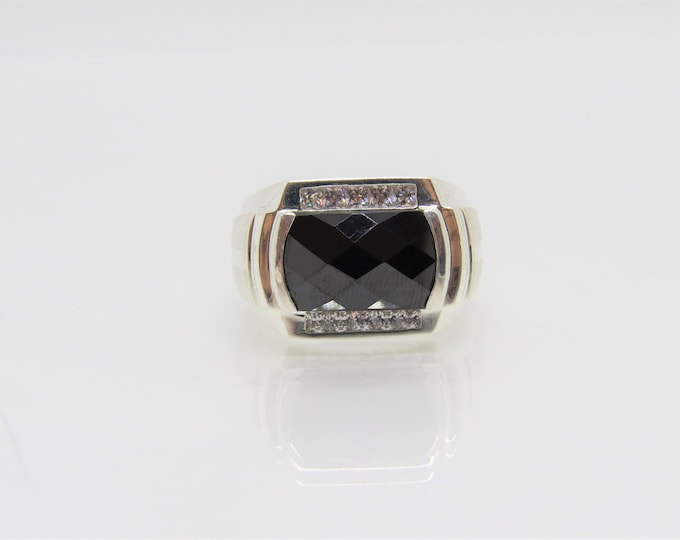 Vintage Sterling Silver Black Sapphire & White Topaz Ring Size 8.5