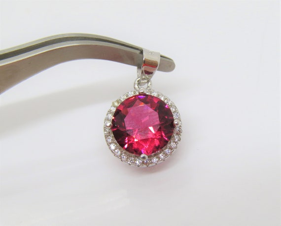 Vintage Sterling Silver Ruby & White Topaz Pendant