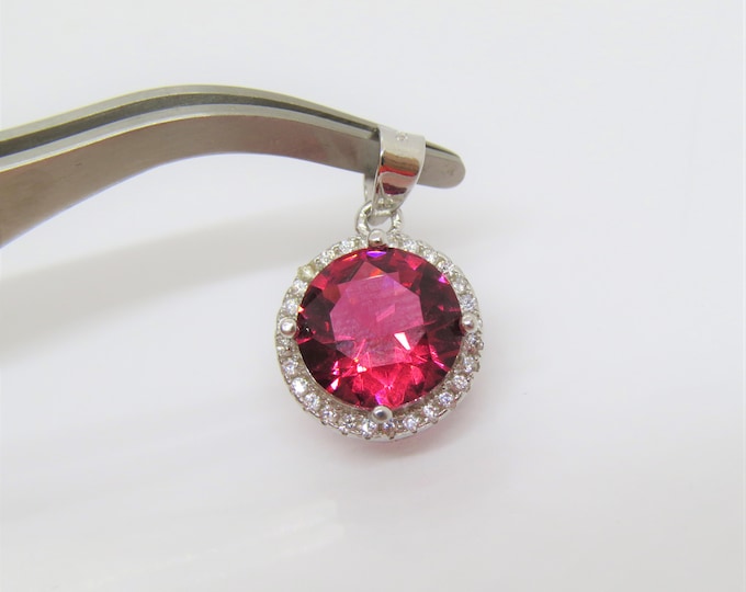 Vintage Sterling Silver Ruby & White Topaz Pendant