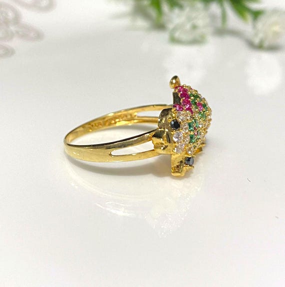 Vintage 18K Gold Pig Ring Ruby, Emerald, Sapphire… - image 5