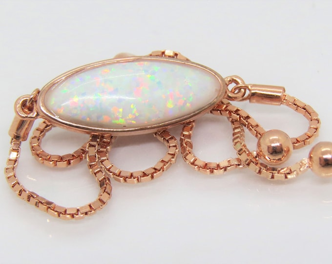Sterling Silver Rose Gold Plated White Opal Adjustable Vintage Bracelet.