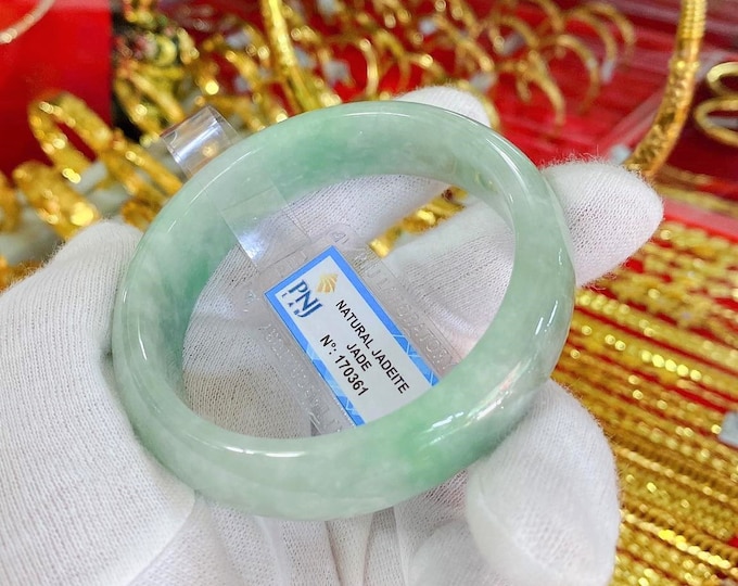 Translucent Natural Green Jadeite Jade Vintage Bangle Bracelet 58.4MM