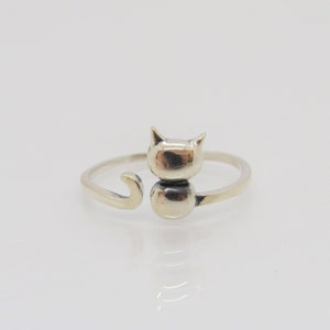 Vintage Sterling Silver Kitty Cat Adjustable Ring Size 8