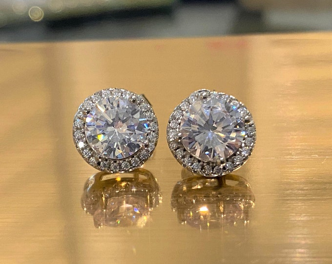 Sterling Silve White Topaz Halo Earrings.
