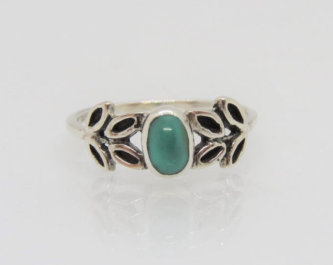 Vintage Sterling Silver Turquoise Leaf Ring Size 7