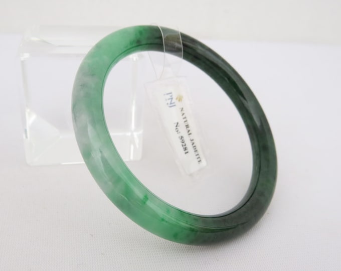 Vintage Translucent Natural Green Black Jadeite Jade Bangle Bracelet 53.96MM