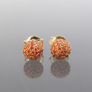 Vintage 18K Solid Yellow Gold Orange Opal Pave Ball Stud Earrings