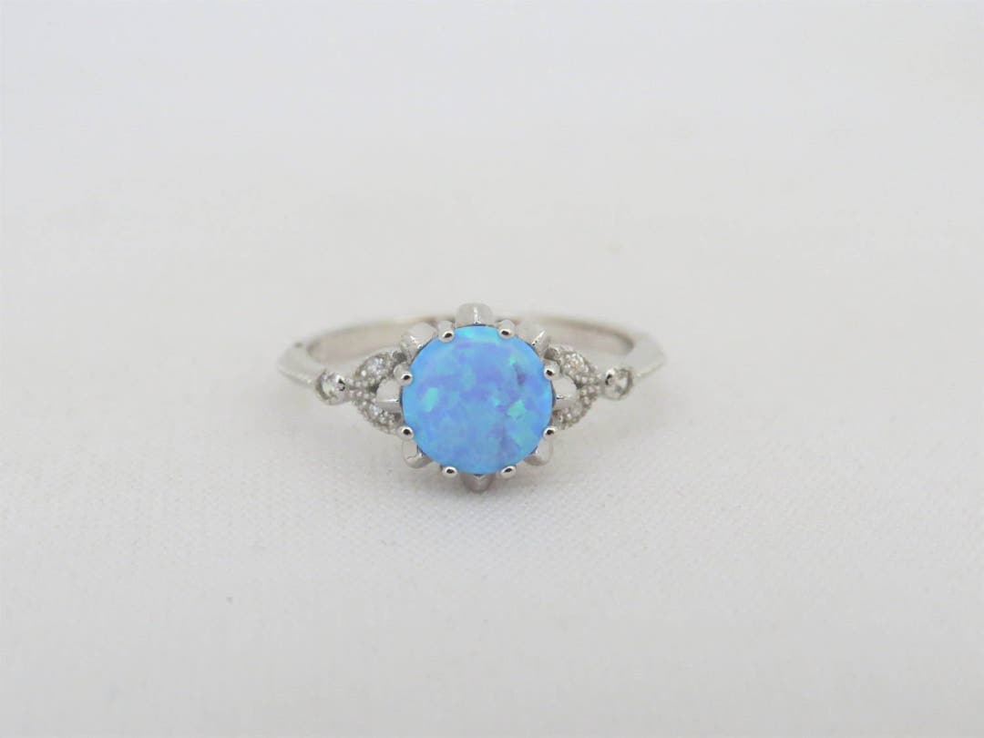 Vintage Sterling Silver Blue Opal & White Topaz Ring Size 7 - Etsy