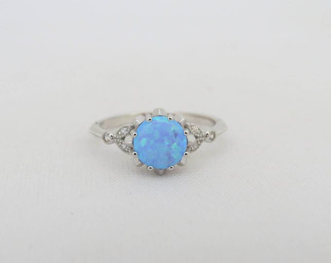 Vintage Sterling Silver Blue Opal & White Topaz Ring Size 7