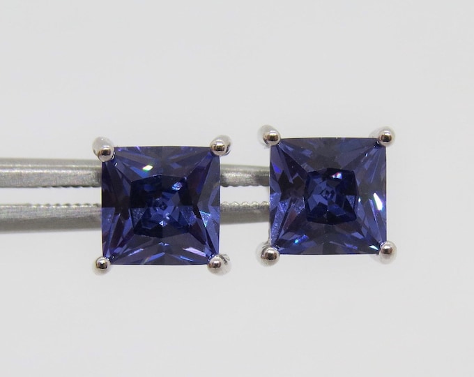 Sterling Silver Princess cut Tanzanite Stud Earrings 6MM