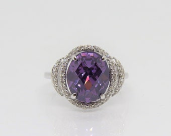 Vintage Sterling Silver Faceted Amethyst & White Topaz Ring Size 4