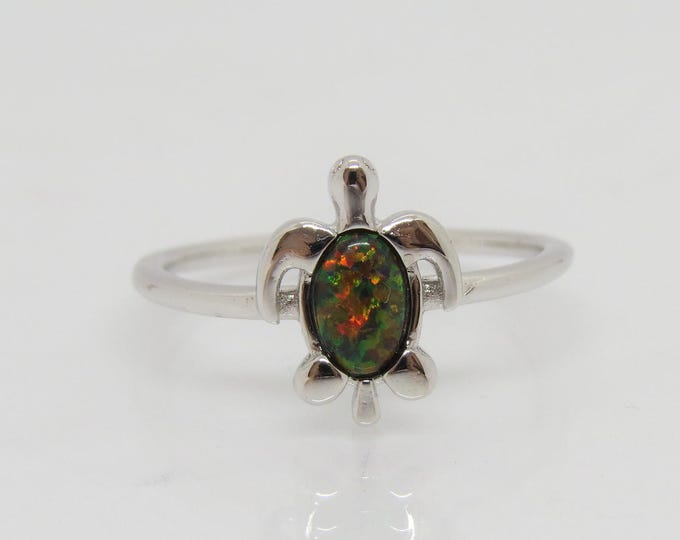 Vintage Sterling Silver Black Opal Turtle Ring Size 7