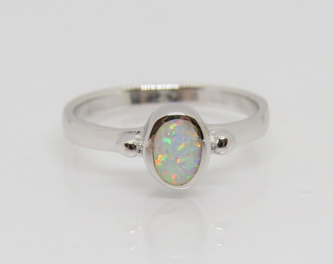 Vintage Sterling Silver White Opal Dot Ring Size 7